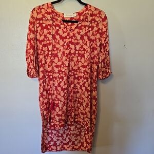 Verandah Tunic Blouse Top Crimson All-Over Floral S